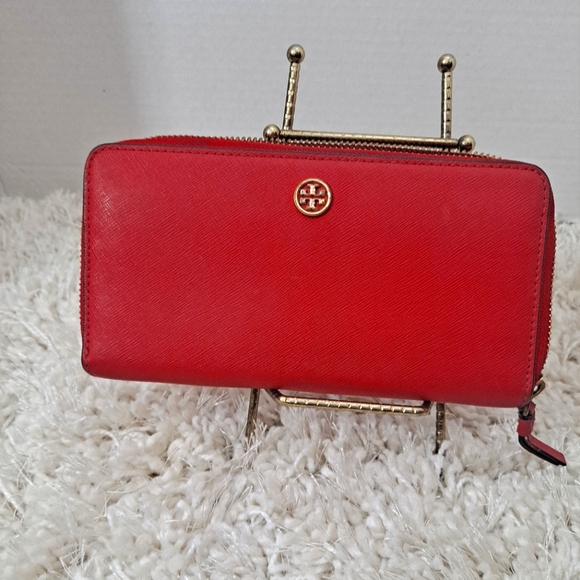 Tory Burch Handbags - Tory burch Saffiano red wallet EUC